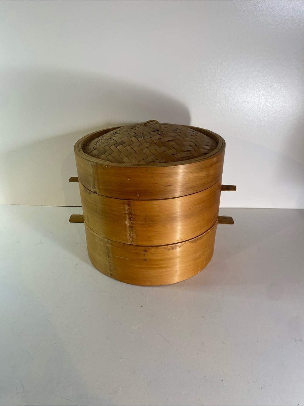 Vintage Covered 2-Tier Bamboo Steamer Basket With Handles 9” Diameter - Picture 2 of 12